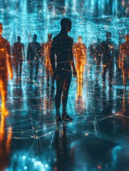 Poster - Abstract human figures connected by glowing lines in a matrix