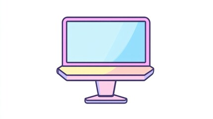 Poster - Pink cartoon computer monitor, graphic design, isolated, digital device