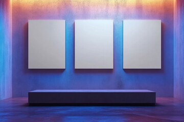 Wall Mural - Clean Vertical Gallery Frame with Three Blank Billboards in Space