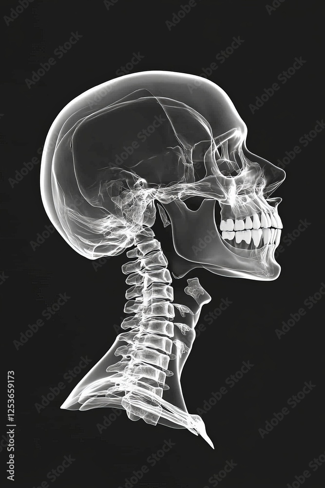 Human Skull and Cervical Spine: Detailed 3D X-Ray Anatomy Stock ...
