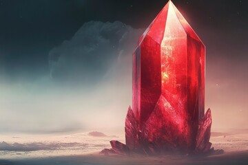 Wall Mural - a large red crystal with a blank background in a fantasy style
