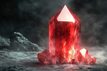 Wall Mural - a large red crystal with a blank background in a fantasy style
