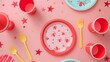 © Future - Pink Spider Party Supplies Flatlay Featuring Plates Cups and Cutlery