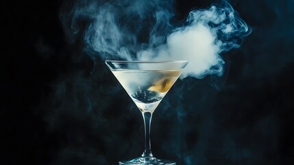 Smoky Martini Cocktail Drink Glass Dark Background