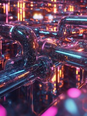 Poster - digital supply chain flow, abstract nodes and connections, 3d illustration
