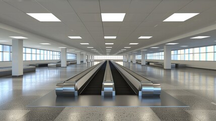 Poster - Expansive high-tech airport terminal with autonomous luggage handling clean architectural design, bright, spacious interiors showcase advanced innovation, offering seamless, efficient passenger.