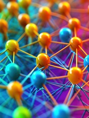 Poster - 3d social networking colorful nodes background, interconnected by lines to form a grid structure, in