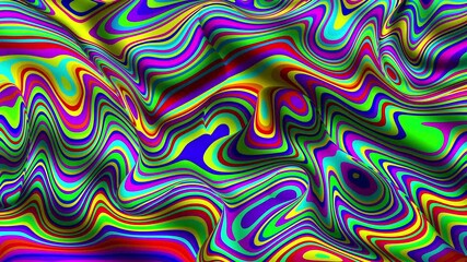 Fototapete - Liquid psychedelic pattern of curved lines. Looping Motion. Moving liquid pattern with curved lines. Spots and curved lines move in