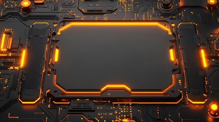 Poster - Orange glowing tech circuit board