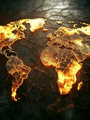Poster - creative glowing polygonal world map. ai and innovation concept. 3d rendering