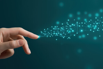 Fototapete - Digital interaction sparks connection through fingertips against a teal backdrop