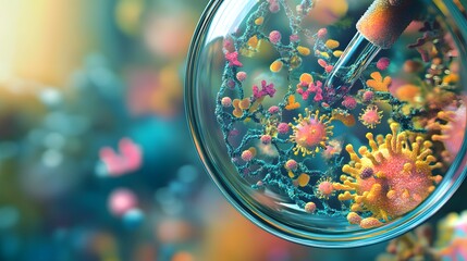 Poster - Colorful Microscopic View of Cells in Petri Dish with Pipette