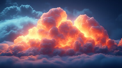 Aufkleber - A Majestic Cumulonimbus: Fiery Sunset Light Illuminating Towering Storm Clouds Against a Dark Blue Sky, Capturing the Power and Beauty of Nature's Drama