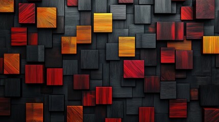 Wall Mural - Abstract Wooden Cube Mosaic: A Symphony of Red, Orange, and Black