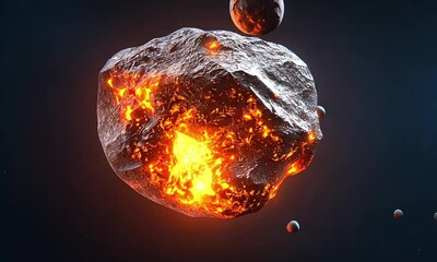 exploring the dynamics of a glowing asteroid amidst celestial bodies in deep space
