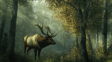 Poster - Majestic Elk in Misty Forest