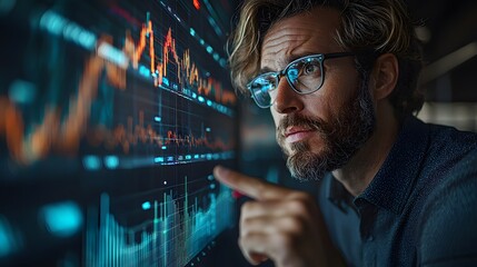 Poster - Focused Businessman Analyzing Financial Market Data On Screen