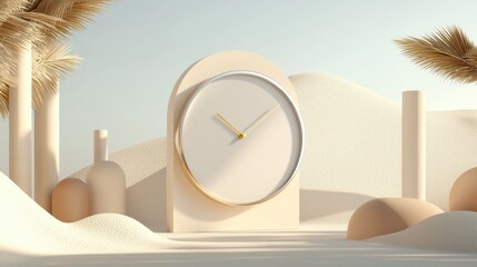 Poster - Artistic clock design in desert landscape digital artwork minimalist calm environment aesthetic focus