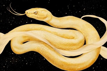 Poster - Golden serpent artwork celestial space digital illustration artistic environment close-up view mythical concept