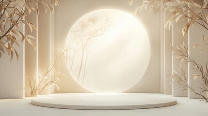 Poster - Serene moonlit stage design tranquil setting visual art minimalist atmosphere front view artistic expression