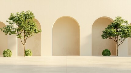 Poster - Modern architectural design with arched walls and greenery minimalist space urban environment