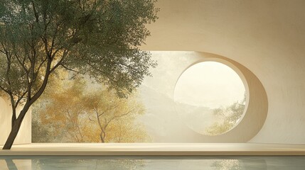 Poster - tranquil nature scene in minimalist architecture serene environment artistic viewpoint