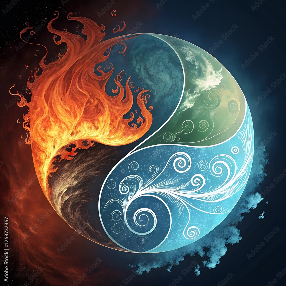 Abstract Fire Water Earth Air Yin Yang Design Spiritual Balance Harmony ...