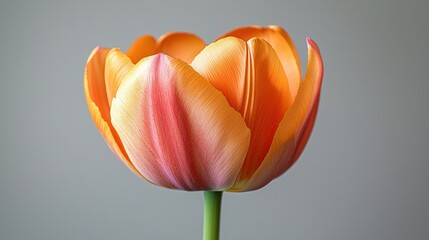 Wall Mural - Orange tulip bloom, close-up, neutral background, spring