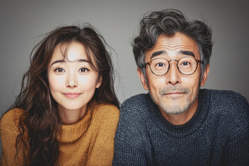 Man and woman with long hair wearing glasses sitting together in a casual indoor setting