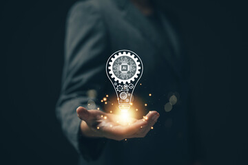 Fototapete - The idea of ​​using AI to help find ideas. Chat with AI. The idea of ​​future technology. Creating something with a command via AI...