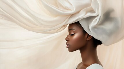 Leinwandbilder - Elegant display of flowing silk fabrics with soft lighting creating a serene backdrop for creative expression. Generative AI