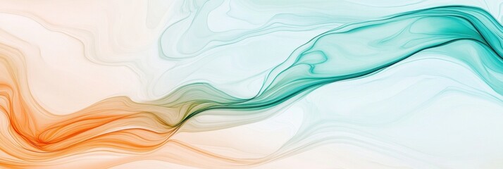 Leinwandbilder - Flowing abstract lines evoke gentle spring breezes in serene pastel tones with spacious area for text and calm atmosphere. Generative AI
