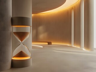 Poster - modern architectural interior with illuminated hourglass feature