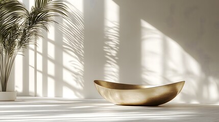 Aufkleber - A tranquil minimalist still life scene featuring a simple ceramic bowl resting on a white surface surrounded by the soft