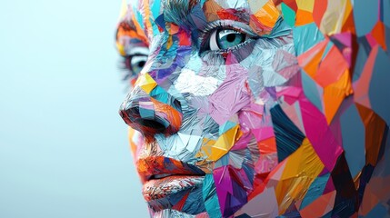 Poster - Abstract Portrait Sculpture in 3D with Fragmented Colorful Patterns and Modern Artistic Design
