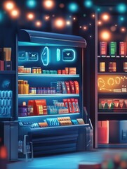 Poster - illustration online store with icons representing various marketing tools, showing detailed graphics