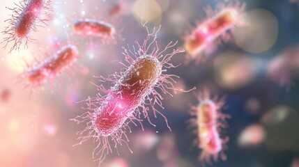Poster - High-Resolution Close-Up of Bacteria Interacting in a Colorful Microscopic Environment