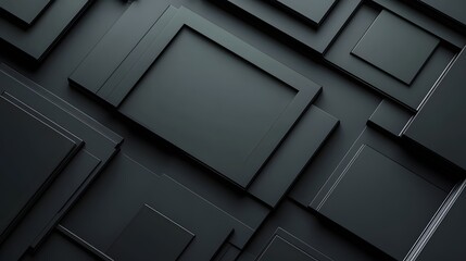 Poster - Abstract geometric shapes and patterns in a sleek monochrome minimalist digital Layered 3D cubes squares rectangles and triangles create a striking