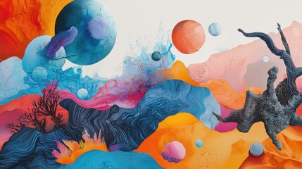 Aufkleber - Surreal Dreamscape with Distorted Shapes and Vivid Colors Creating an Otherworldly Landscape