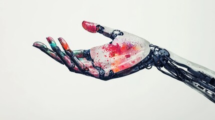 Poster - Robotic Hand Reaching Out with Colorful Design Illustrating Technology and Artificial Intelligence Concepts