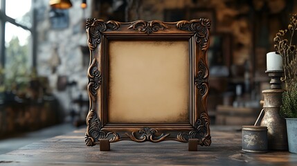 Aufkleber - Beautifully crafted ornate vintage wooden frame with intricate baroque style detailing and a blank space in the center perfect for displaying art photography or other visual content