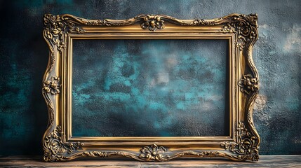 Poster - Beautifully detailed and ornate vintage gilded picture frame against a grungy textured wall background  Elegant classic style decor museum or gallery display concept