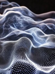 Poster - Streamline connection network linking waves of data particles in information technology ,Abstract, digital and background waves ,3d rendering of abstract futuristic digital wave with connecting dots.
