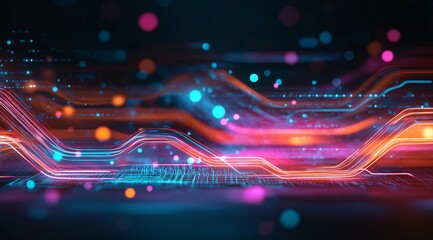 Fototapete - A beauty futuristic abstract background in a high-tech style. Shining lines and patterns resembling neural networks, connections, and digital circuits.