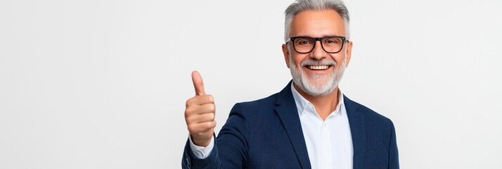 Wall Mural - A man in a suit is giving a thumbs up. He is smiling and he is happy