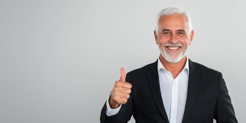 Wall Mural - A man in a suit is giving a thumbs up. He is smiling and he is happy