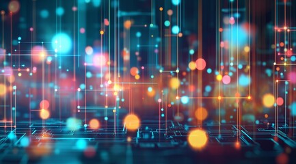 Fototapete - A beauty futuristic abstract background in a high-tech style. Shining lines and patterns resembling neural networks, connections, and digital circuits.
