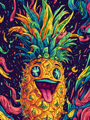  Cosmic Crunch: The Psychedelic Pineapple Icon