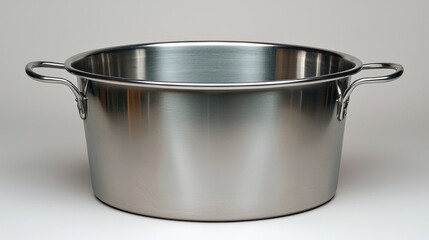 large stainless steel pot with handles on white background for kitchen use