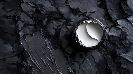 Fototapete - Dramatic and moody black and white textured background with a reflective metallic sphere or orb creating a minimalist and contemporary composition with a sense of mystery and intrigue